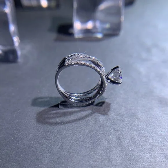 ▶Engagement CZ Clear Super Large Silver Plated Wedding Beautiful Ring, K993